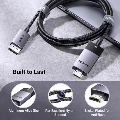 UGREEN Unidirectional DisplayPort to HDMI Cable 8K@60Hz 4K@120Hz Active DP 1.4 to HDMI 2.1 Cord HDR, Dolby, HDCP2.3, DSC1....