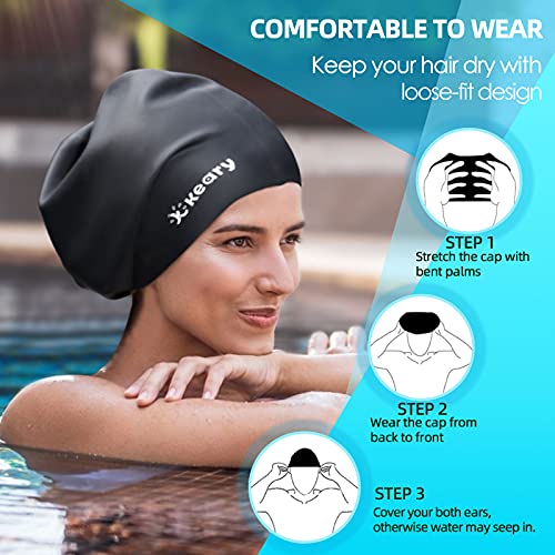 Keary Extra Large Swim Cap for Braids and Dreadlocks Extensions Weaves Long Hair, Waterproof Silicone Cover Ear Bath Pool ...