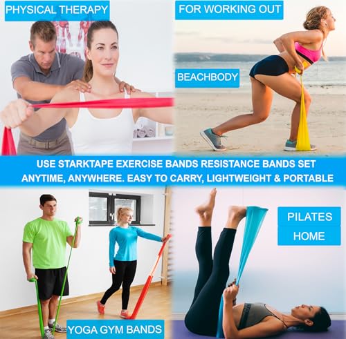 Starktape Resistance Bands Set. 3 or 5 Pack Non-Latex Physical Therapy, Professional Elastic Band. Perfect for Home Exerci...