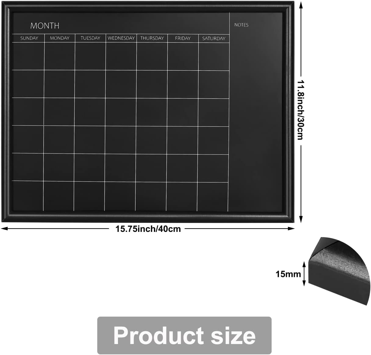 TORASO Calendar Chalkboard, Small Magnetic Surface Black Wood Frame Chalk Board for Planning/School Timetable/Memo,11.8 x 15.7 inches, Hanging Board for Office, School and Home(YLHB-BK-3040)