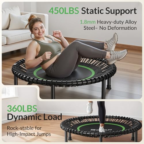 BCAN 450LBS/550LBS Foldable Mini Trampoline, 40"/48" Adult Fitness Trampoline with Durable Bungees, Stable & Quiet Exercis...