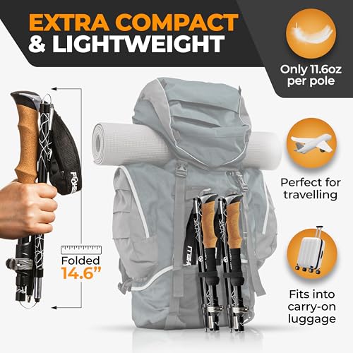 Foxelli Lightweight Trekking Poles – Compact Walking Sticks with Quick Locks, Ergonomic Cork Grip & All-Terrain Accessorie...
