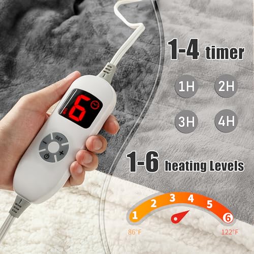 COZYTY Wearable Heated Blanket with Foot Pocket, Electric Snuggle Throw Blankets with Sleeves, 6 Heating Levels & 1-4H Aut...