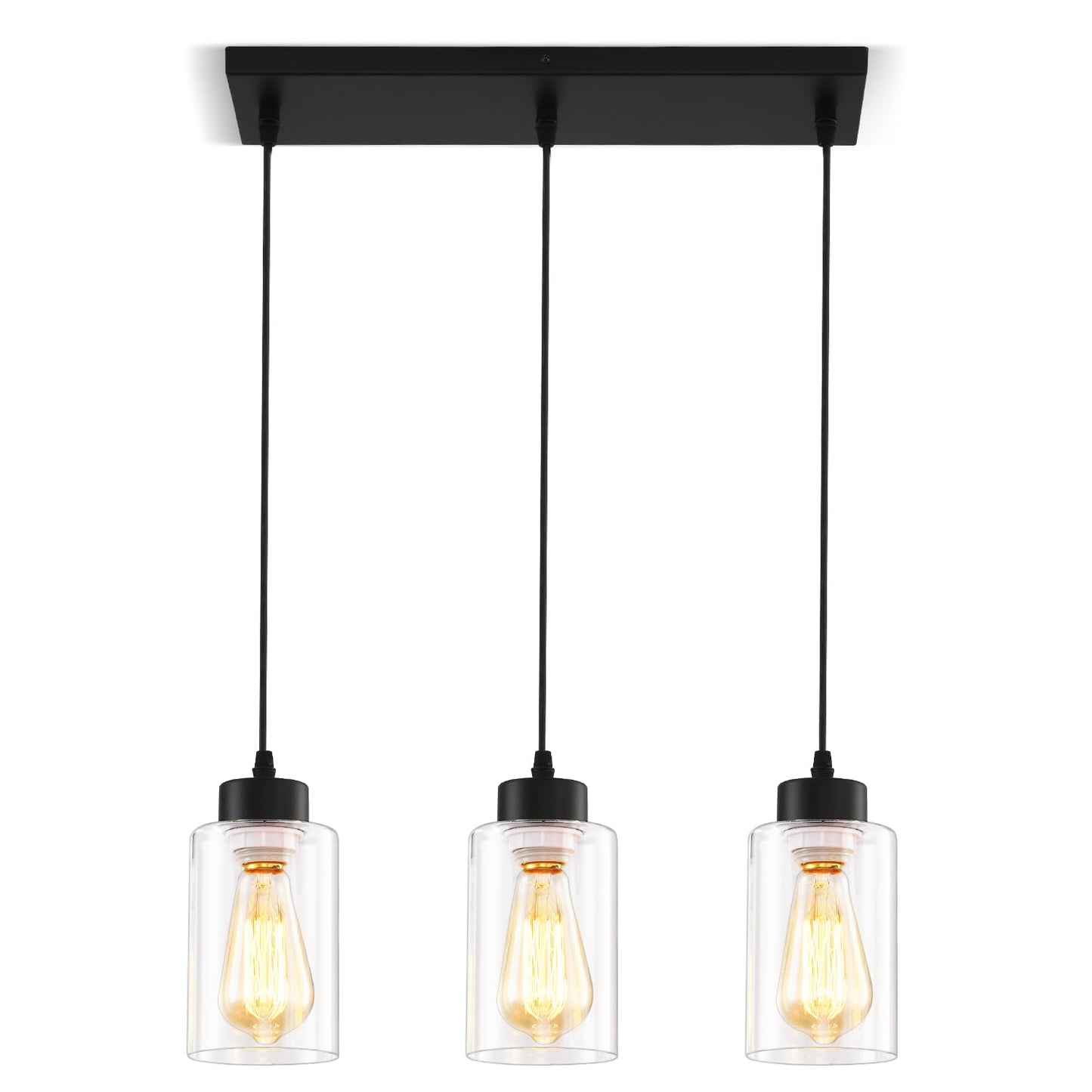 Cafulam Black Chandelier Farmhouse Light Fixtures Over Table  Dining Room Light Fixture Kitchen Island Lighting Chandeliers Modern Pendant Light With Clear Glass Shade Industrial Hanging Lighting