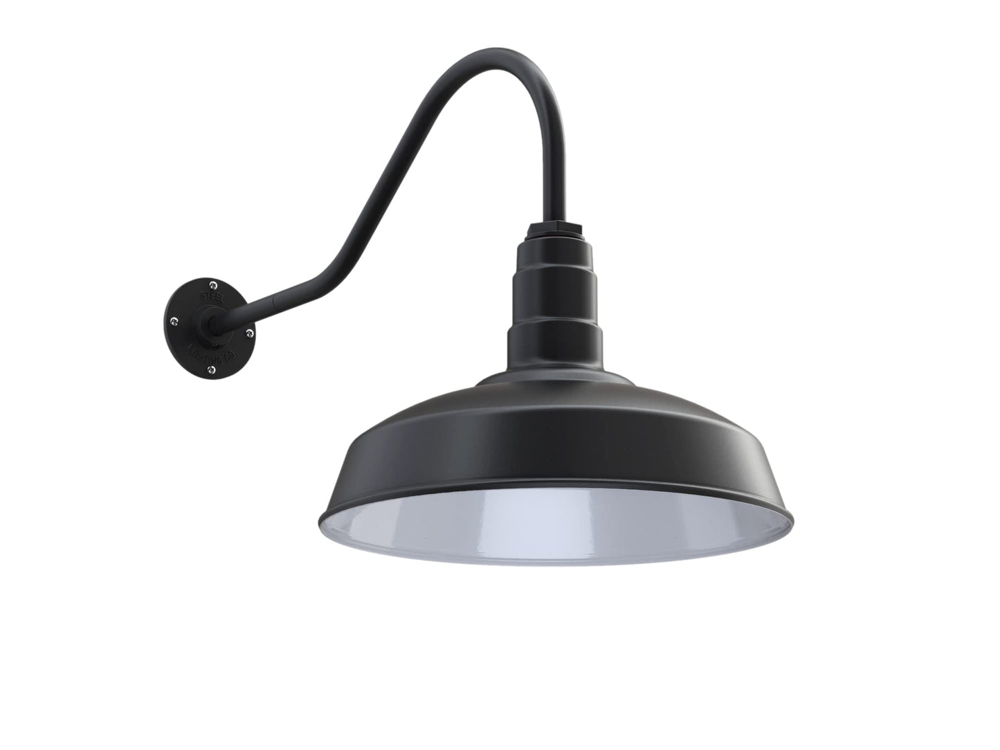 Steel Lighting Co. Gardena Barn Light - Outdoor Wall Mounted, 16in Dome, Dusk to Dawn, 23in Gooseneck, Matte Black