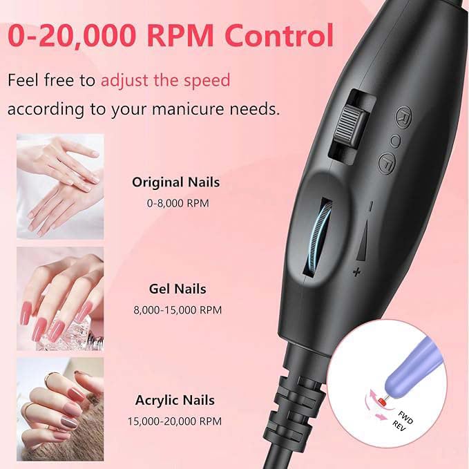 LiQiAMEi Electric Nail Drill, Professional Portable Drill Nail, 7 in 1 Acrylic Nail Drill Kit, USB Power Supply for Acrylic, Gel