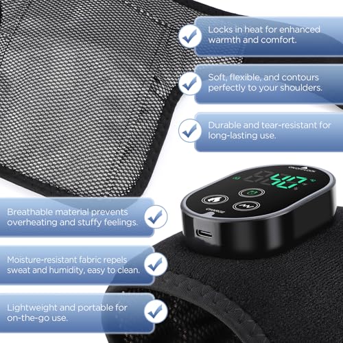 Cordless Knee Massager with Heat, Heating Pad for Knee Shoulder Elbow, Heated Knee Brace for Arthritis, Knee Heating Pad W...