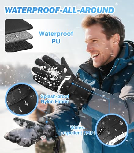 MoKo Winter Waterproof Thermal Gloves Men Women, Cold Weather Windproof Warm Gloves Ski Snow, 3M Thinsulate with Touchscre...