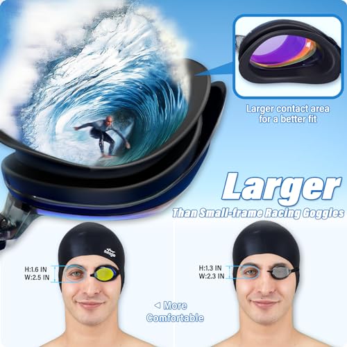 Seago 2 Pack Swimming Goggles Anti-fog Anti-UV Mirrored Swim Goggles Adult Women Men