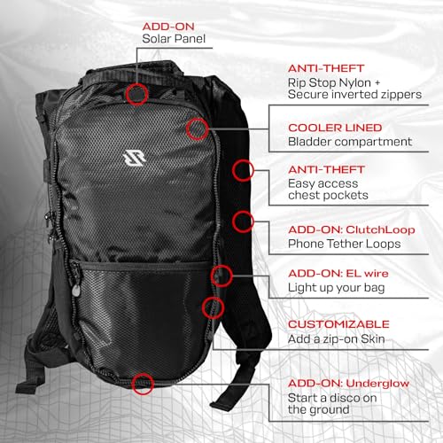 RAVERUNNER® Anti-Theft Hydration Backpack | Festival Approved Rave Backpack for Concert Goers, Leak-Free Festival Water Ba...