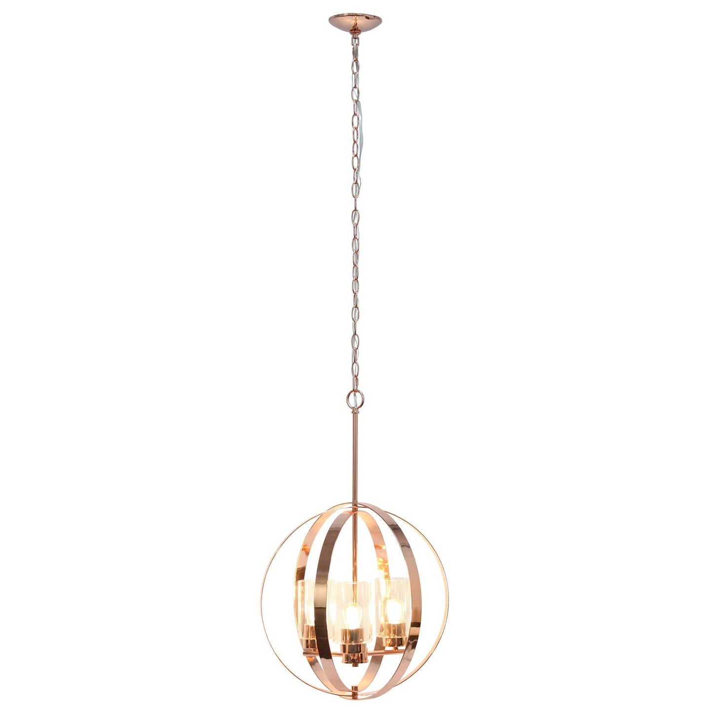 Elegant Designs 3-Light Pendant Light, Metal & Glass, 18inx18inx28.5in, Rose Gold, Model PT1021-RGD