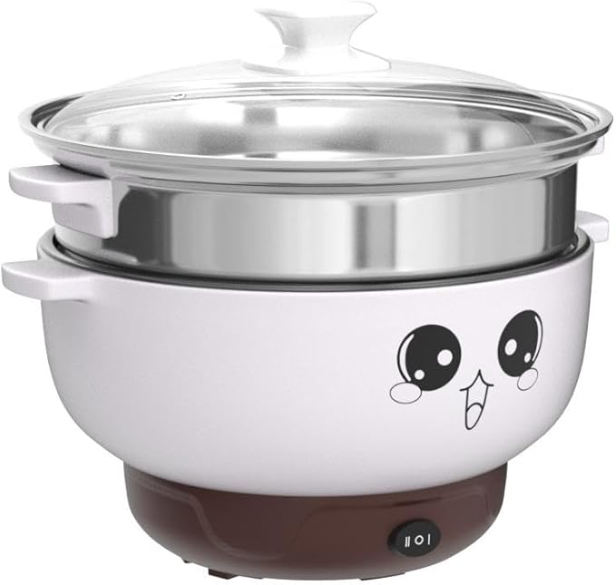 4-IN-1 Multifunction Electric Cooker Skillet Grill Pot Wok Electric Hot Pot for Noodles Cook Rice Fried Stew Soup Steamed Fish Boiled Egg Small Non-stick (2.3L, with Lid and Steamer)