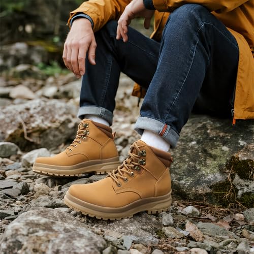 ANJOUFEMME Men's Waterproof Hiking Boots - Lightweight Ankle Support, Slip-Resistant Trail Shoes for Outdoor Trekking