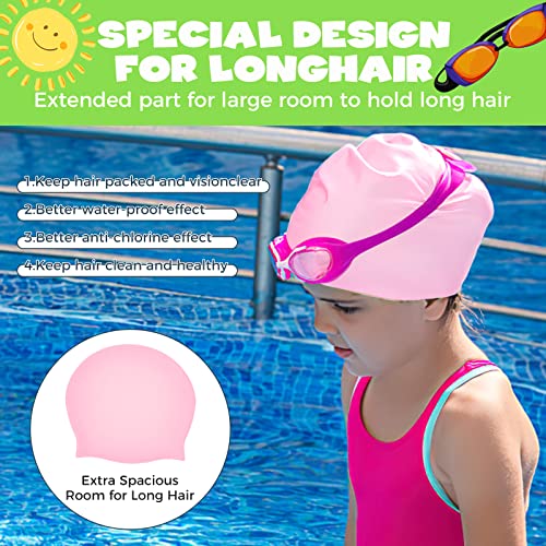 Extra Large Swim Cap for Kids - Silicone, Swim Cap for Long/Short Hair and Braids/Dreadlocks, Girls/Boys 6-14
