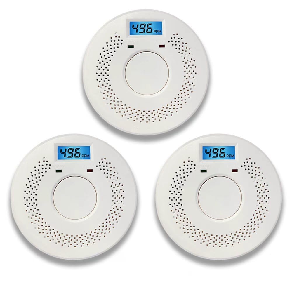smoke detector smoke and carbon monoxide detector，smoke alarm，CO Detector smoke detector, Carbon Monoxide Alarm,5 Year Battery OperatedLCD Display and Sound Warning for Home, Bedroom, Kitchen，(3 Pack)