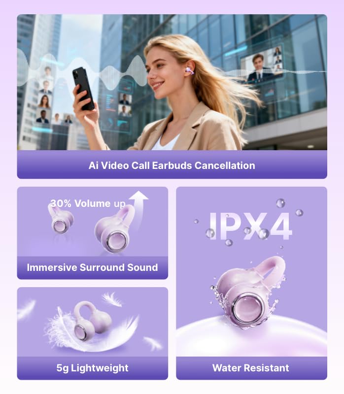 SoundAI FairyClip A2 Open-Ear Earbuds, Clip On AI Translation Headphones, Wireless Adaptive Comfort Bluetooth 5.4 Waterpro...