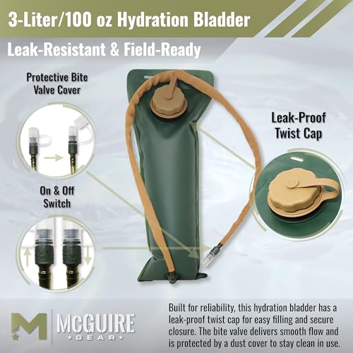 M MCGUIRE GEAR Hydration Bladder, 3L/100 oz. Water Bladder, Leak Proof Hydration Pack, Water Reservoir with Insulated Drin...