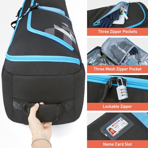 TOURIT Rolling Ski Bag and Ski Boot Bag Combo, Padded Snowboard Bag with Wheels for Air Travel, Holds 2 Pairs of Skis (195cm)