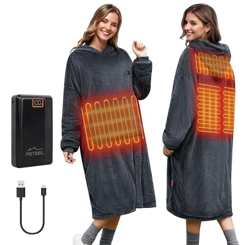 Wearable Heated Blanket Hoodie with 16000 mAh Battery,Cordless Heating Throw,Electric Shawl Robe with Sleeves,Gift for Family