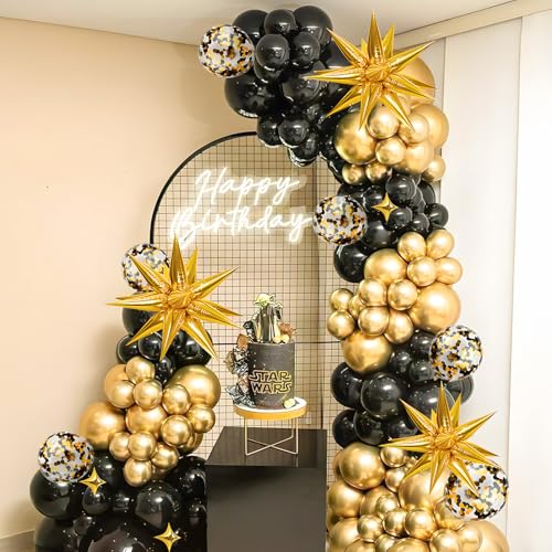 AivaToba Black and Gold Balloon Arch Kit, 126PCS Black and Gold Party Decorations for 2026 Prom, Anniversary, Graduation, ...