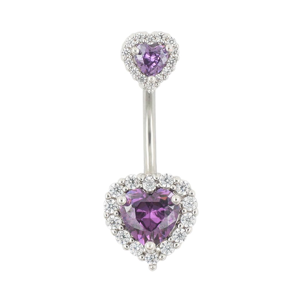 Excepro Belly Rings 316L Surgical SS PVD Plated Multicolor Heart CZ Navel Piercing Shiny Belly Button Rings (purple)