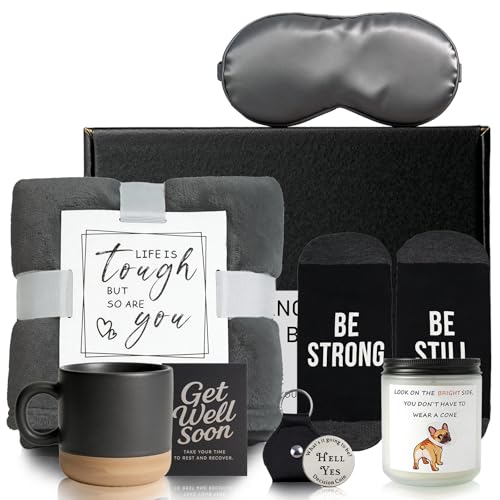 Dolcety Get Well Soon Gifts for Men – Care Package with Plush Blanket(Grey), Mug, Socks, Eye Mask, Bracelet, Candle & Card...