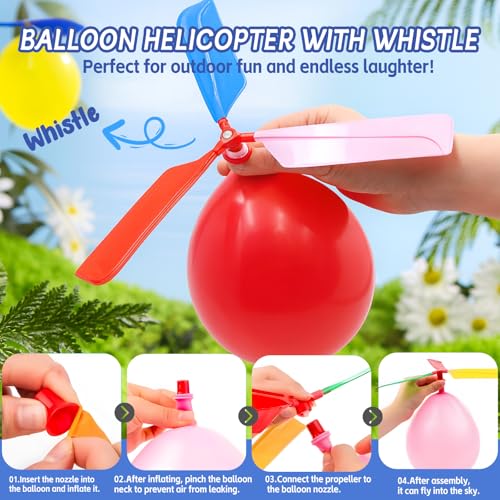 Rocket Balloons with 2 Pumps – 100pcs Whistling Flying Rockets + 5 Helicopter Balloon Toys, Screaming Air Rocket Set for K...
