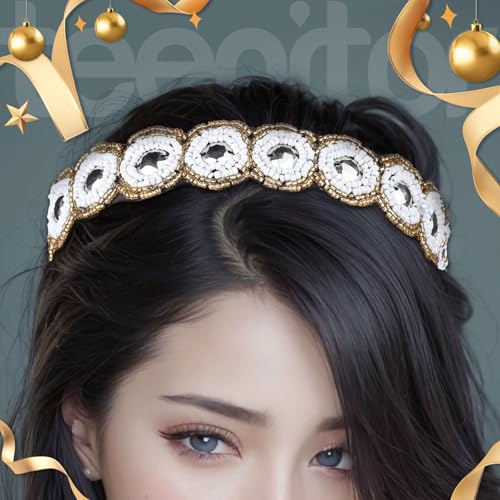 Teenitor 5pcs Hairbands for Women, 5 Rhinestone Beaded Headbands, Head Bands for Women's Hair Fashionable Handmade Crystal...
