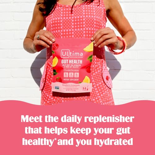Ultima Replenisher Gut Health Supplement and Electrolytes Powder - Raspberry Lemonade, 14 Stickpacks - Hydration Packets w...
