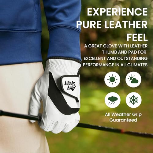 Amy Sport Golf Gloves Men Right Handed Golfer Left Hand 1 or 3 Pack PU Leather All Weather Grip Soft Breathable Flexible f...