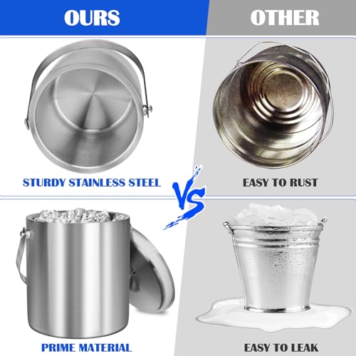 CAOANTRY Ice Bucket with Lid & Tong- Well Made Insulated Stainless Steel Keep Ice Frozen Longer - Ideal for Cocktail Bar, ...
