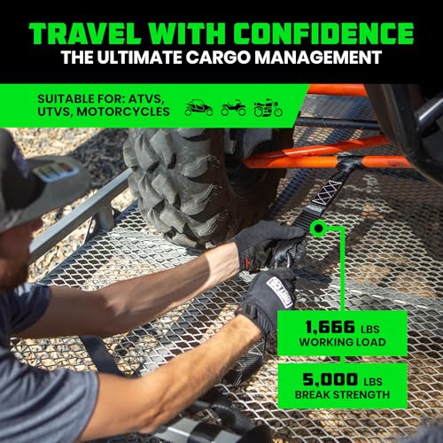Rhino USA Soft Loop Tie Down Straps (4-Pack) - 1.6 Inch x 17 Inch (5,000 lbs Break Strength) Heavy Duty Motorcycle Handleb...
