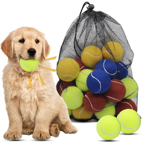 Magicorange Dog Tennis Balls, 20 Pack 2.5 inch Floatable Squeaky Tennis Balls for Fetch Exercise, Natural Rubber Squeaky D...