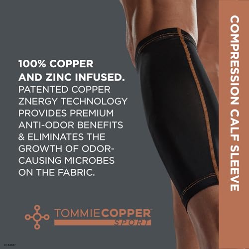 Tommie Copper Calf Compression Sleeve (L/XL, Black), 15-20 mmHg, 4D Stretch & Non-Slip Fit for Targeted Support, Patented ...