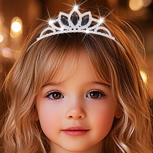 Kilshye Rhinestone Princess Tiara Silver Girls Tiaras Crystal Hair Accessories (Black)