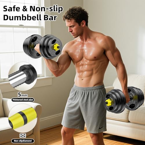 HUAYA Adjustable Dumbbell Set, 10-90lbs Free Weights with Connector – 4 in 1 Dumbbells, Barbell, Kettlebell & Push Up Stan...