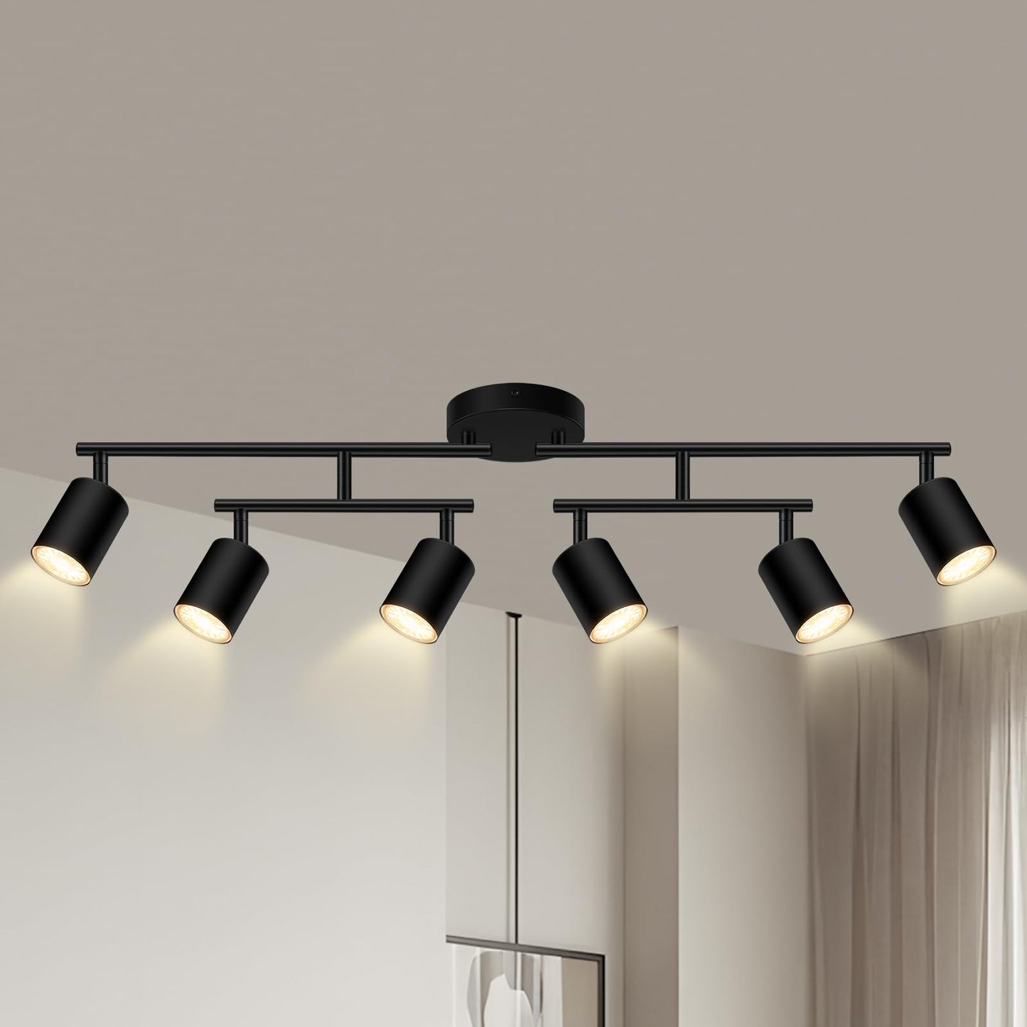 AUQUEE 6 Light Track Lighting Fixtures Ceiling, Matte Black Kichen Track Lighting Fixtures with Rotatable Light Heads, Upgrade Light Poles, Modern LED Sopt Lights for Kitchen/Hallway, No GU10 Bulb