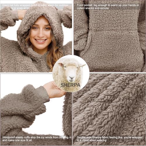 ililmmoe Sherpa Wearable Blanket Oversized Hoodie Sweatshirt TV Blanket with Long Sleeves and Pocket (CoolBrown, One Size)