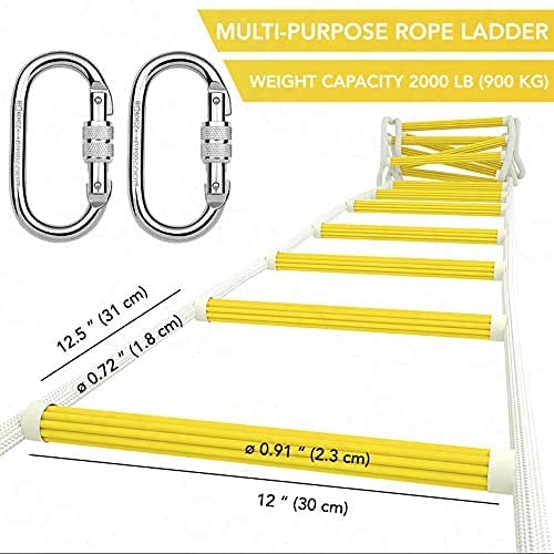 Fire Escape Rope Ladder 2 Story 16ft with Mounting Clips & Anchors - Second Story Escape Ladder Fast to Deploy & Easy to Use & Store - Compact - Weight Capacity up to 2000 lb Emergency Ladder 5m
