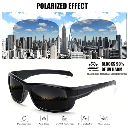 SQOQS 3Pack Polarized Sports Sunglasses for Men, Wrap Around Frame UV400 Goggles Sun Glasses for Cycling Fishing Driving