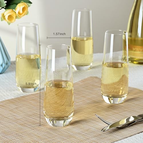 FrutPunch Champagne Glasses, Stemless Champagne Flutes Set of 4, 8OZ Champagne Flutes, Crystal Glasses, Cocktail Glass Se...