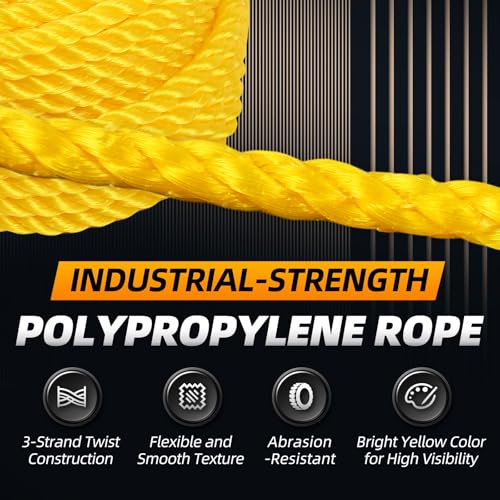 Polypropylene Rope - Bright Yellow, 1/4" x 100ft - All-Purpose Utility Rope for Marine, Outdoor, and DIY