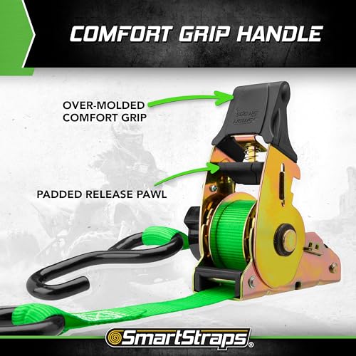SMARTSTRAPS Retractable Ratchet Tie Down Straps (4 PK) 1,500lb Break Strength, 500lb Safe Work Load, Standard Duty, Secure...