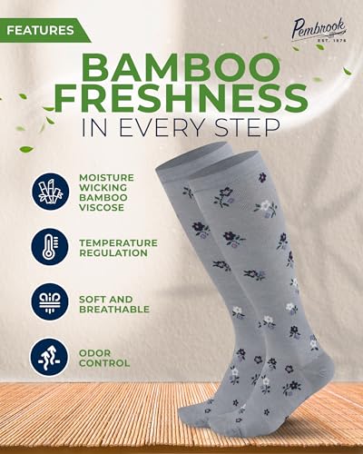 Pembrook 3 Pairs Plus Size Compression Socks Wide Calf - Bamboo Viscose Compression Socks for Women Wide Calf