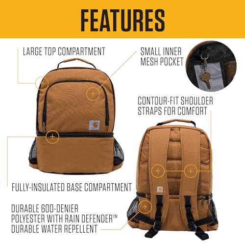 Carhartt Insulated 24 Can Two Compartment Cooler Backpack, Fully-Insulated Base, Durable Water-Resistant for Camping, Beac...