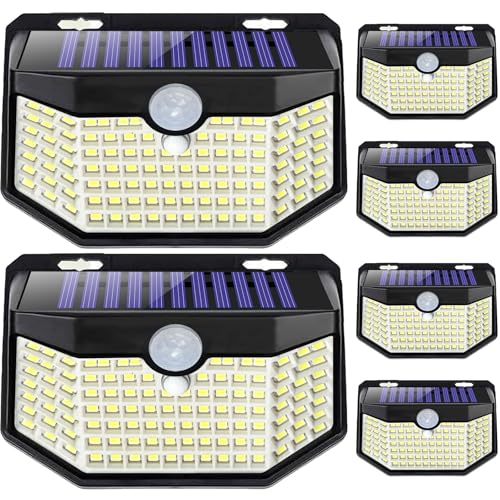 HMCITY 120 LED Outdoor Solar Lights with Motion Sensor and 3 Lighting Modes, IP65 Waterproof Wide Solar Wall Lights Ideal ...