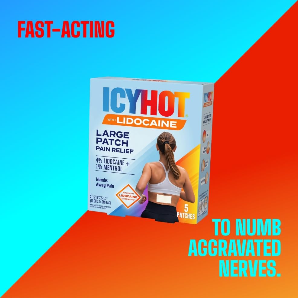 Icy Hot Max Strength Lidocaine Pain Relief Patch (5 Count) Penetrates for Fast, Targeted Relief, 3 pk