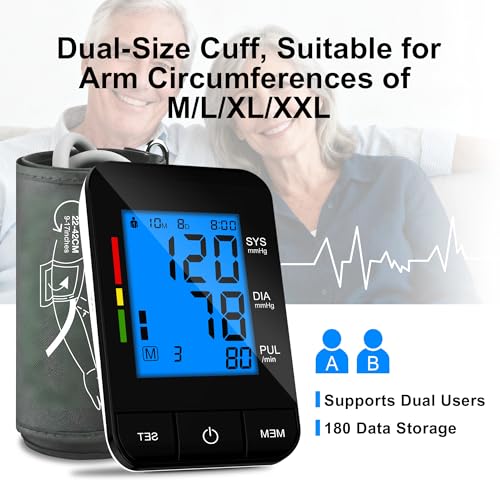 SDUNW Automatic Upper Arm Blood Pressure Monitor for Home Use with 9-17in & 13-21in L/XL/Extra Large Cuff, Accurate Measur...