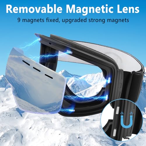 Ryaco Ski Snowboard Goggles, OTG Anti Fog Interchangeable Magnetic Lens, 100% UV Protection, for Men Women Youth Adult