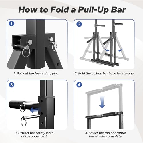 Foldable Pull Up Bar Free Standing, Strength Training Pull-up Bars Adjustable Pull Up Station, Power Tower Pull Up Bar Mul...